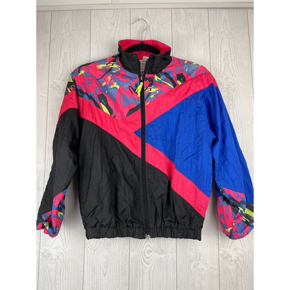 Vintage 90s Mighty-Mac Colorblock Windbreaker Jckt Neon Yth Med 12-14 (Adult XS)
